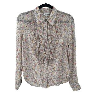 Ganni Cottagecore floral ruffle blouse size 38/ US 6